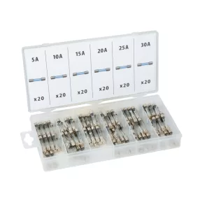   M.N.C. Üveg biztosíték 05714 készlet tárolódobozban - 120 db - 5-30A