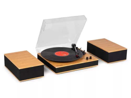Audizio Tupelo Bakelit lemezjátszó szett + 2 db hangfal, Bluetooth - Bambusz