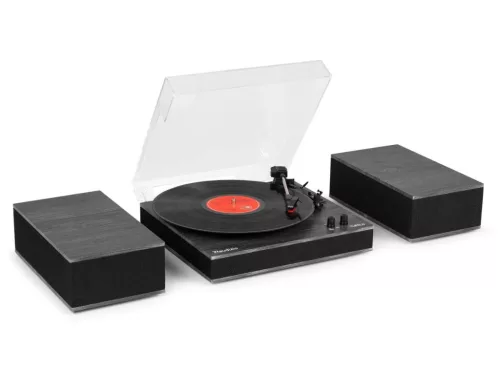 Audizio Tupelo Bakelit lemezjátszó szett + 2 db hangfal, Bluetooth - Fekete