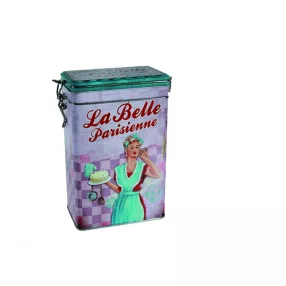   OOTB 101904 Vintage Fém Kávé, Kakaó, Süteményes Doboz Zárható Fedéllel, 19x12cm, Betty