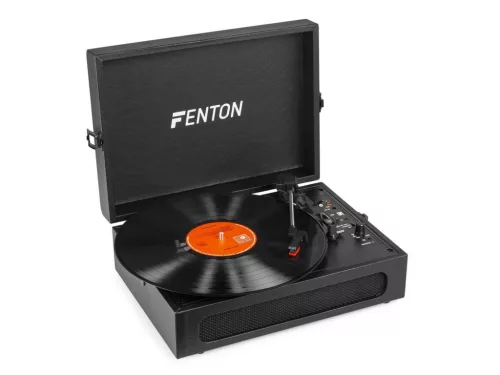 Fenton RP118B Bakelit lemezjátszó bőrönd kialakításban, beépített hangszóróval (Bluetooth) - Fekete