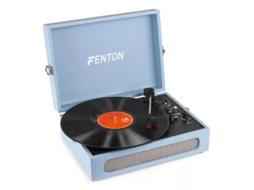 Fenton RP118E Bakelit lemezjátszó bőrönd kialakításban, beépített hangszóróval (Bluetooth) - Kék