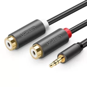   Ugreen 10547 3,5 mm mini jack (aljzat) – 2 x RCA (csatlakozó) audio kábel 0,25m (fekete)