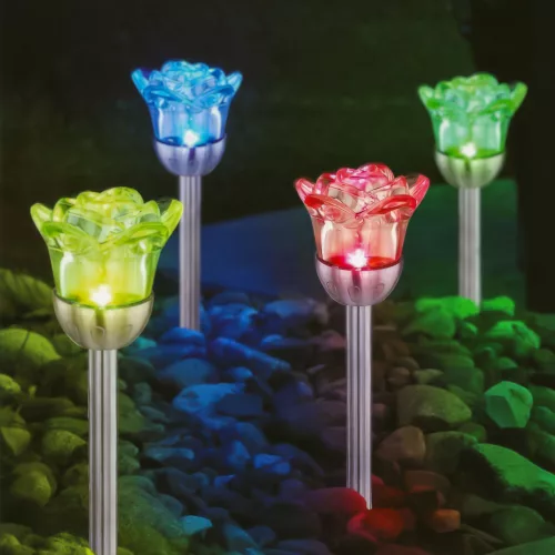 Garden of Eden 11774 Szolár lámpa - leszúrható - rózsa - 1 RGB LED - 8 x 36,5 cm