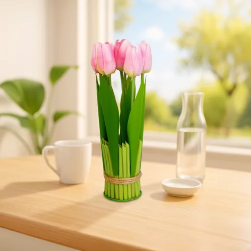 11897C Műnövény dekoráció - tulipán - rózsaszín - 26 x 6,5 cm