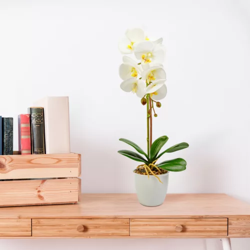 11901B Műnövény dekoráció - orchidea - fehér - 48 cm