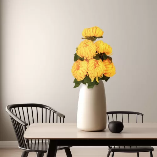 11912B Műnövény dekoráció - krizantém - sárga - 12 x 58 cm