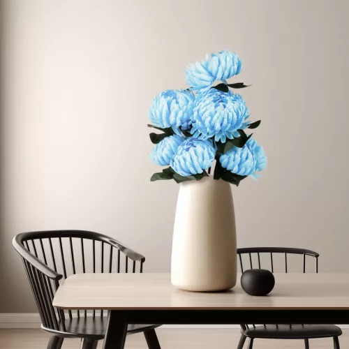 11912D Műnövény dekoráció - krizantém - kék - 12 x 58 cm