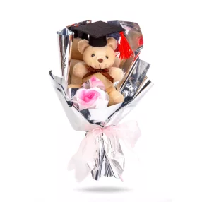   11973 Műnövény dekoráció - rózsa, macival - 14 x 10,5 x 26 cm