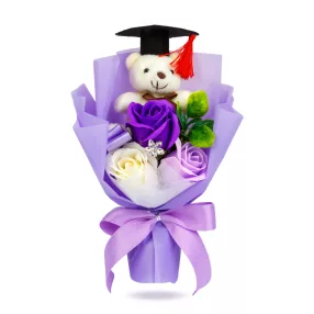   11974 Műnövény dekoráció - rózsa, macival - 14 x 10,5 x 26 cm