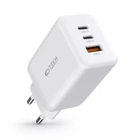   Tech-Protect PD65W / QC3.0 Hálózati Töltő adapter 1*USB-A, 2*USB-C fehér 934517
