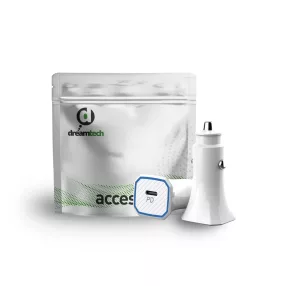   Dreamtech QC3.0 20W Fehér Autós töltő USB-C csatlakozóval