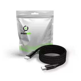   Dreamtech Mágneses fonott kábel fekete USB-C / Lightning 20W