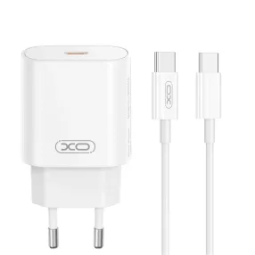   XO CE25 Fehér Hálózati Töltő szett PD25W 1*USB-C + USB-C / Lightning kábellel