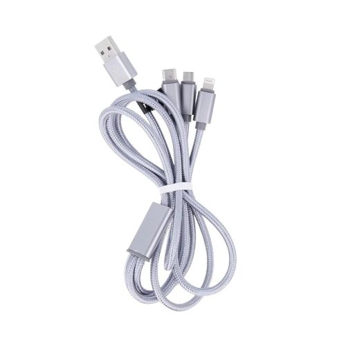 Maxlife 3in1 töltőkábel USB to Micro USB / Type-c / Lightning 1M 2,1A szürke