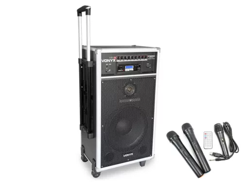 Vonyx ST-180 (12") 450W akkumulátoros hordozható hangfal (3xMik + MP3 + Bluetooth+ CD)