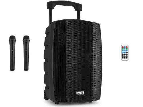 Vonyx VSP200 200W (10") aktív hordozható akkumulátoros hangfal + mikrofon (2db) szett