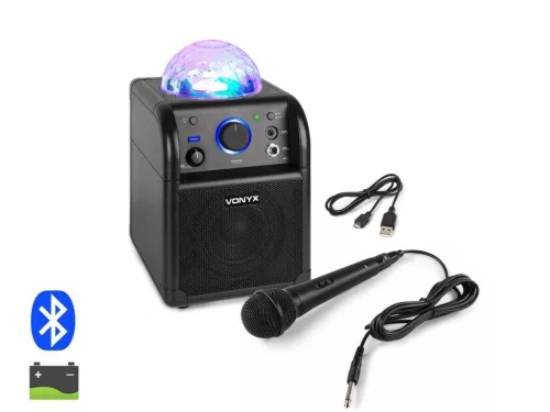 Vonyx SBS50B akkumulátoros hordozható hangfal 50W (1xMik + Bluetooth + LED Ball) - fekete