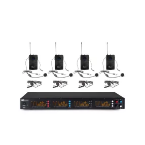   Power Dynamics PD504B UHF rádiós mikrofon (4x CSÍPTETŐS + 4x FEJ mikrofon) + Koffer