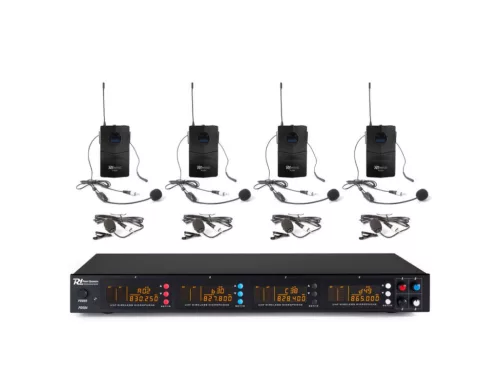 Power Dynamics PD504B UHF rádiós mikrofon (4x CSÍPTETŐS + 4x FEJ mikrofon) + Koffer