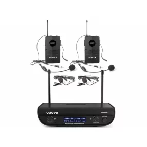   Vonyx WM82B UHF rádiós mikrofon (2 db CSÍPTETŐS + 2 db FEJ mikrofon) + Koffer