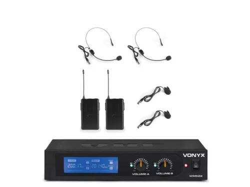 Vonyx WM522B VHF rádiós mikrofon (2 db CSÍPTETŐS + 2 db FEJ mikrofon) + Koffer