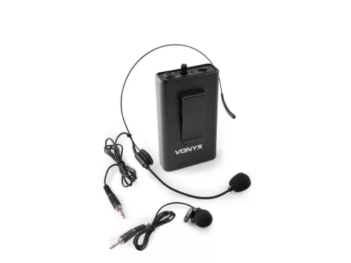 Vonyx BP12 UHF Pack (864,500 MHz) Zsebadó + Fekete fejmikrofon + Csíptetős mikrofon