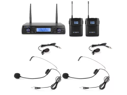Vonyx WM62B UHF rádiós mikrofon (2 db CSÍPTETŐS + 2 db FEJ mikrofon)