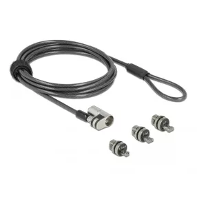   Navilock Laptop biztonsági kábel három zárfejjel Kensington, Noble Wedge és Nano csatlakozókhoz