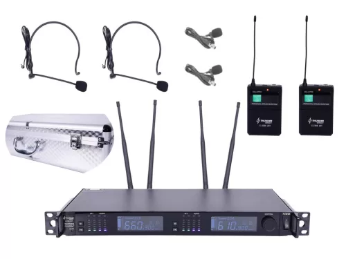 Thunder U-2308 2HT UHF professzionális rádiós mikrofon (2 db CSÍPTETŐS + 2 db FEJ mikrofon) + Koffer