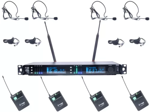 Thunder U-4308 4HT UHF professzionális rádiós mikrofon (4 db CSÍPTETŐS + 4 db FEJ mikrofon) + Koffer