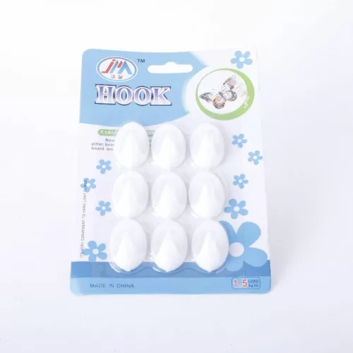 Öntapadós akasztó - fehér - műanyag - 2,5 x 4 cm - 9 db / csomag, 265452