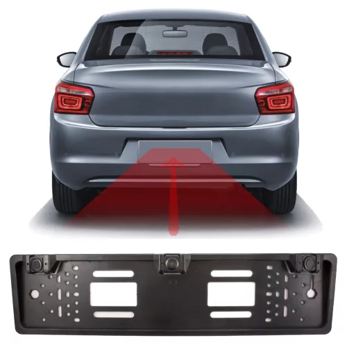 Carguard 55069D Rendszámtábla keretbe épített tolatókamera + szenzorok - 12V