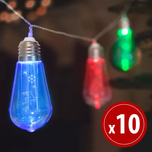 Family 56531 LED fényfüzér - Villanykörte - 10 LED - 1,9 méter - színes - 2 x AA