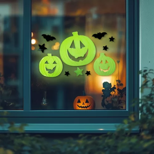 Family 56543A Halloween-i foszforeszkáló ablakdekor - tök - 29 x 16 cm