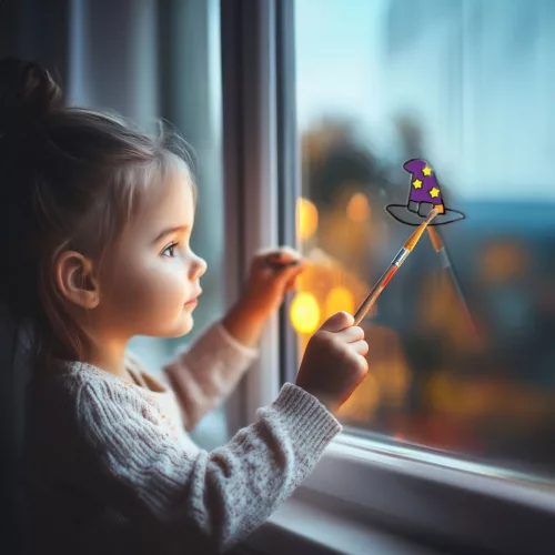 Family 56548B Halloween-i kifesthető ablakdekor - boszorkánykalap - 4 szín - ecsettel