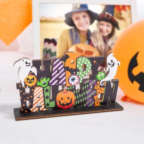 Family 56554 Halloween-i polc dekoráció fából - "Happy Halloween" - 17 x 10 x 4 cm