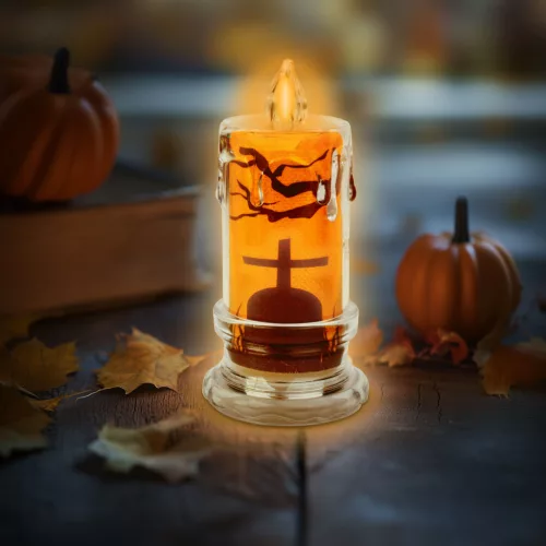 Family 56567A Halloween-i LED gyertya dekoráció - sírkő - narancs LED - 3 x LR1130 - 5 x 5 x 10 cm