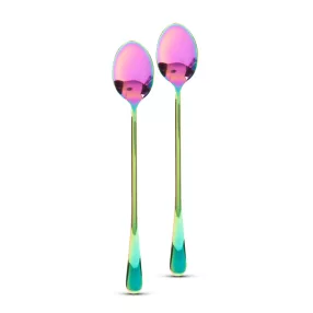   Family 57579 Rozsdamentes acél kávéskanál / latte macchiato kanál - szivárványos - 195 x 32 mm - 2 db / csomag