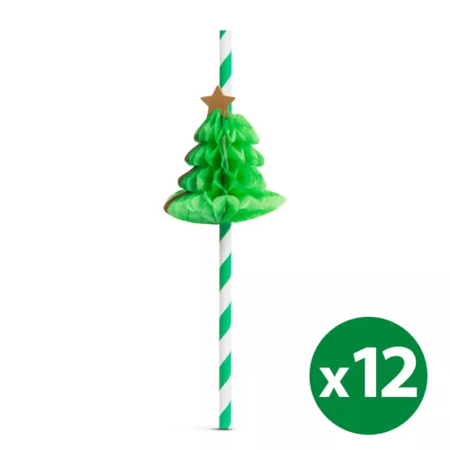 Family 57603C Papír szívószál - 3D fenyőfa - 197 x 6 mm - 12 db / csomag