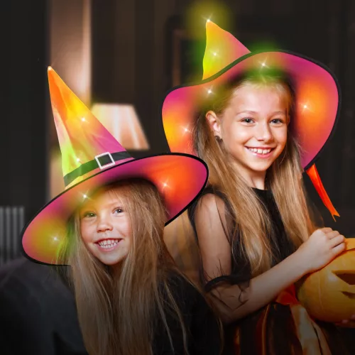 Family 58151 Halloween-i LED-es boszorkány kalap - színes, poliészter - 38 cm