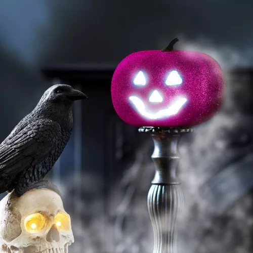 Family 58162D Halloween-i RGB LED dekor - habszivacs tök - lila - 11 cm