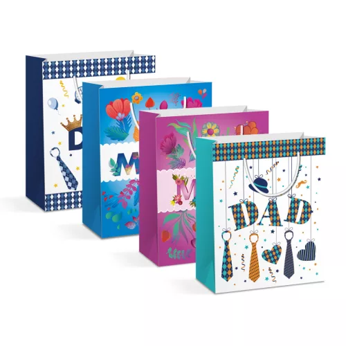 Family 58306 Ajándéktasak - papír - 265 x 127 x 330 mm - 4 féle / csomag - 12 db / csomag