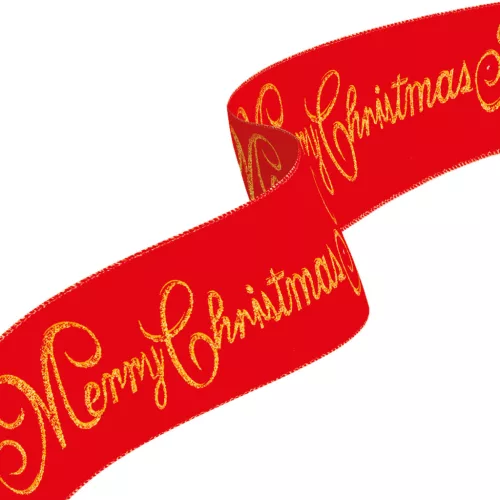 Family 58583 Karácsonyi szalag - piros - "Merry Christmas" - 60 x 8 cm