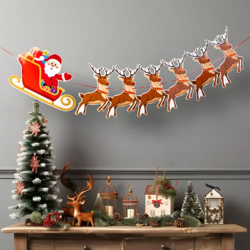 Family 58585A Karácsonyi papír girland - 6+1 db Mikulás szán - 3,5 m