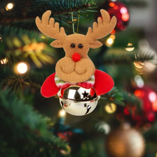 Family 58589B Karácsonyfadísz - Rénszarvas csengettyűvel - 11 x 10 cm