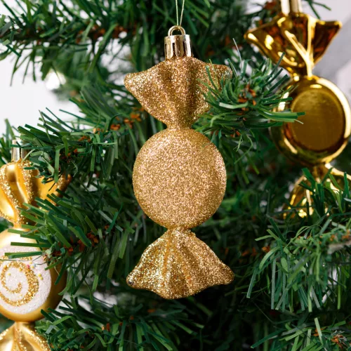 Family 58782A Karácsonyfadísz szett - arany cukor - 10 x 3,6 cm - 6 db / szett