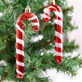   Family 58783 Karácsonyfadísz szett - piros / fehér cukorbot - 13 cm - 6 db / szett
