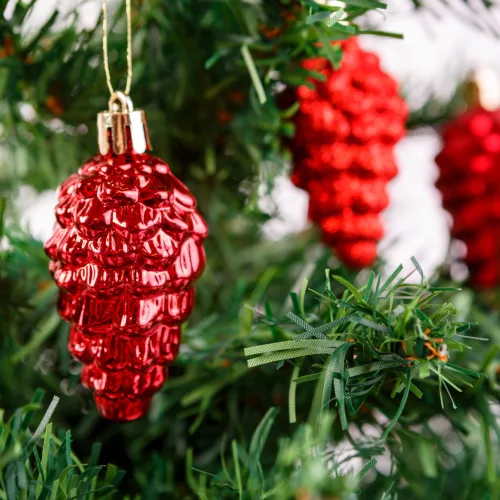 Family 58784C Karácsonyfadísz szett - piros toboz  - 6 cm - 6 db / szett