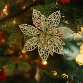   Family 58947A Karácsonyi dísz - csipeszes - glitteres virág - arany - 3 db / csomag